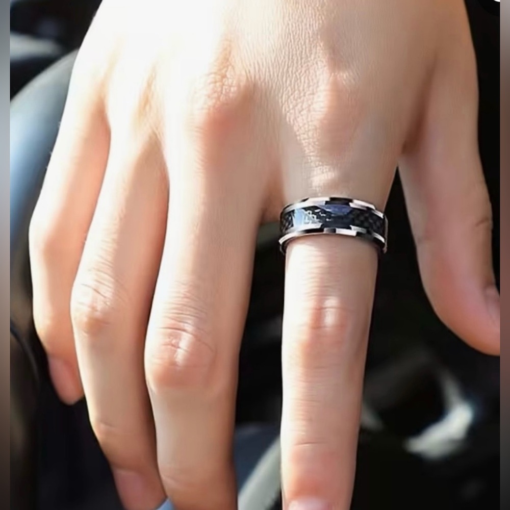 Stainless Steel Ring with Black Carbon Fiber Inlay